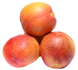 Pile of ripe peaches with smooth skin on isolated background