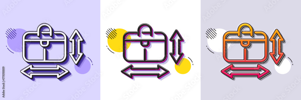 Poster handbag size line icon. halftone dotted pattern. gradient icon with grain shadow. hand baggage dimen