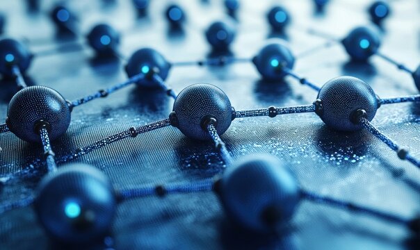 Abstract network of interconnected spheres. Close-up view - Powered by Adobe