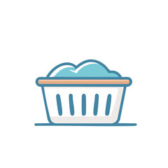 A laundry basket filled with foamy clothes is ready for washing. This basket brings convenience and efficiency