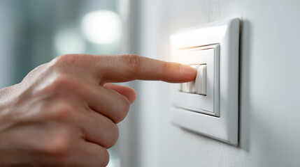 Naklejka premium Hand switching off power outlet indoors.