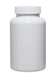 White plastic jar with ribbed lid, isolated background
