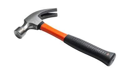 Claw hammer with orange and black handle on transparent background