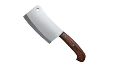 Meat cleaver knife with wooden handle on transparent background