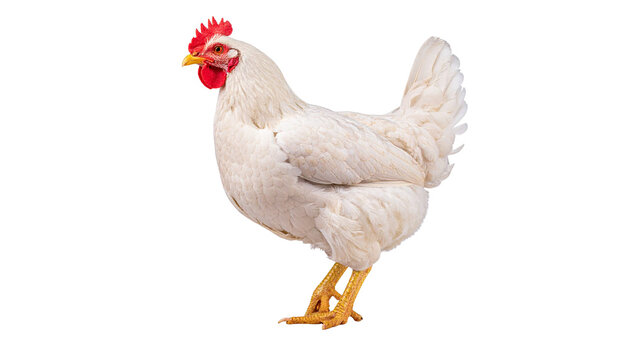 White broiler chicken standing on transparent background