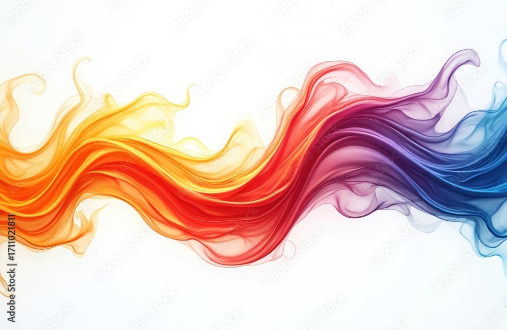 Poster dynamic illustration features colorful abstract flowing shapes. vivid gradient waves blend orange re