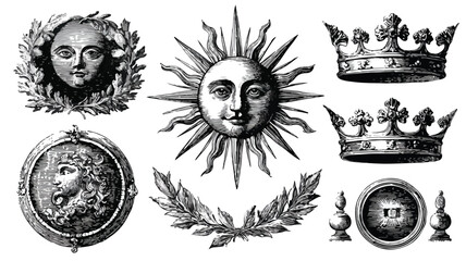 Vintage Engraved Sun Face Laurel Crown and Laure with Crown