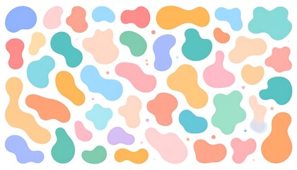A delightful pattern of irregular, colorful blobs creates a cheerful and playful aesthetic against a plain white background.