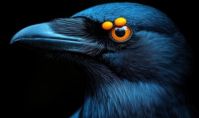 Close-up profile of a deep blue bird