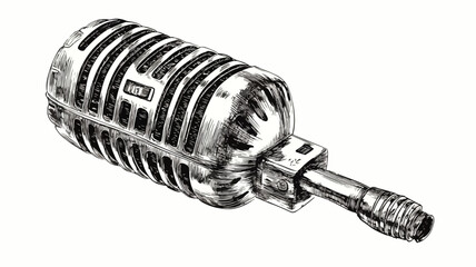 Vintage Hand-Drawn Microphone Engraving Sketch Illustration