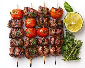Grilled skewers with cherry tomatoes and herbs