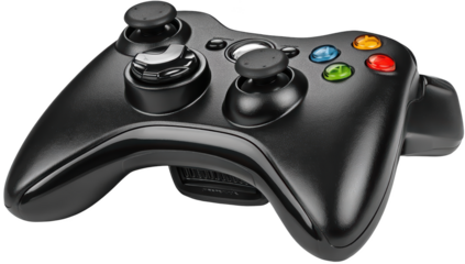 Black video game controller with joysticks, buttons, and triggers