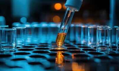 Laboratory glassware with liquid being dispensed