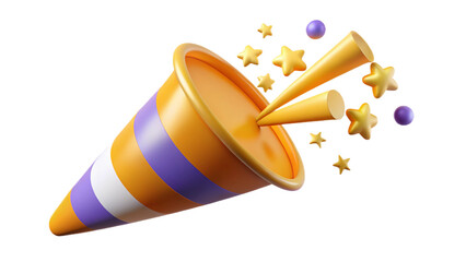 Yellow Party Popper Emoji icon with confetti. illustration of 3d rendering