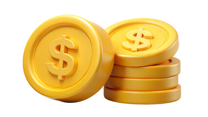 Golden dollar symbol with a stack of gold coins and cash in a box to signify wealth, banking, and financial growth