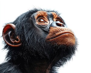 Close-up portrait of a baby chimpanzee looking upward