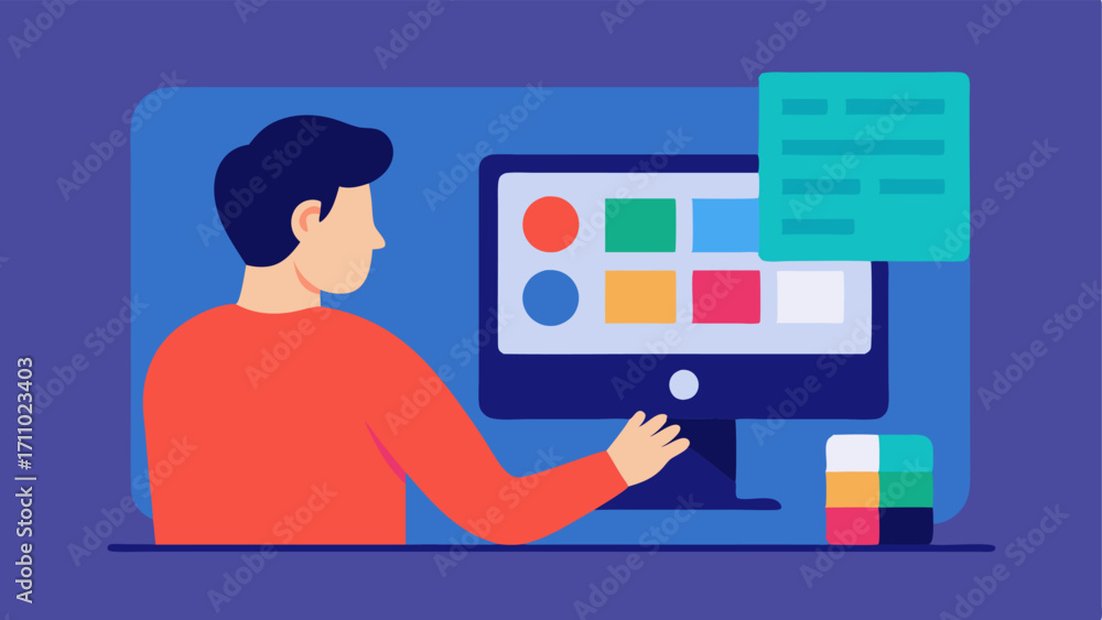 Poster color contrast enhancer a user adjusting color settings on their computer screen with an illustratio