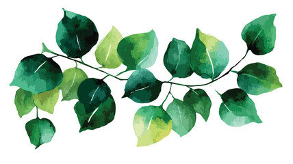 Vibrant Watercolor Green Branch with Leaves for Artistic Designs