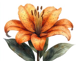 Detailed watercolor depiction of an orange-toned lily