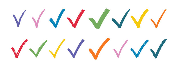 check mark pastel textured doodle hand drawn checkmarks element colorful doodle hand drawn icon set. Check mark line clipart symbol bright colors.