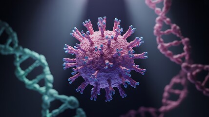 Microscopic View of Coronavirus and DNA Strands