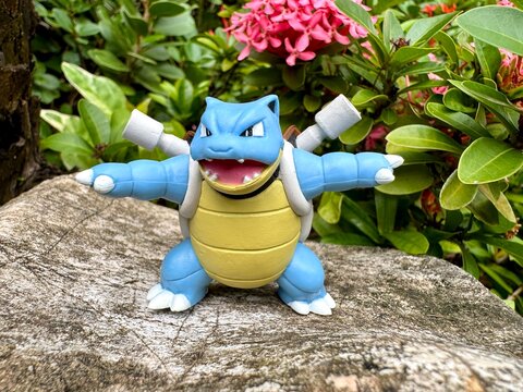 September 11 2025 - Figure Kamex (Blastoise) Pokemon - Toy Photography - Blastoise is walking through the forest