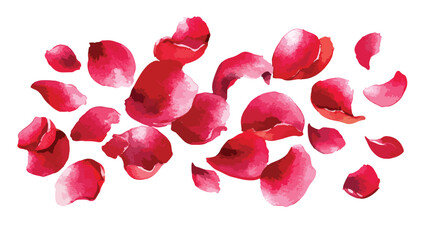 Elegant Watercolor Red Rose Petals Floating on White Background