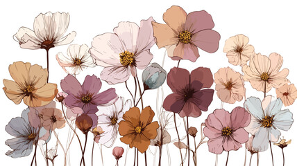 Vibrant Wild Meadow Flowers Vector Illustration with Outlines for Design Projects