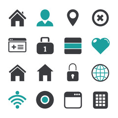 Collection of interface icon symbols on a white background