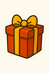 Obraz premium Festive Gift Box with Yellow Ribbon – Cartoon Style Holiday Illustration