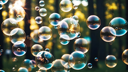 Lots of soap bubbles in the air	