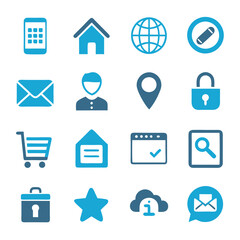Collection of sixteen vector business and communication icons