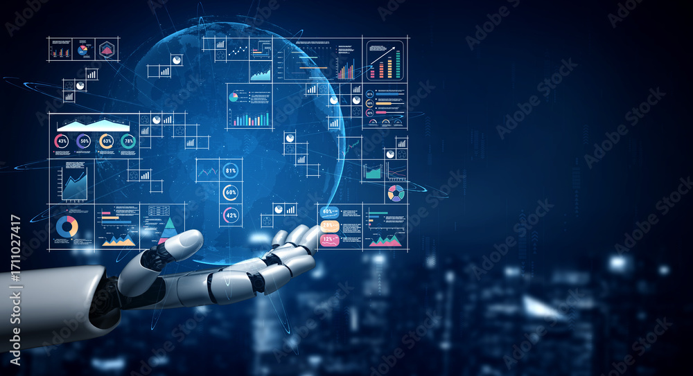 Poster an ai powered big data visualization and business analytics grid. a complex collection of ai charts 