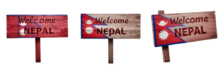 Welcome To Nepal Wooden Sign With National Flag On Isolated Transparent Background