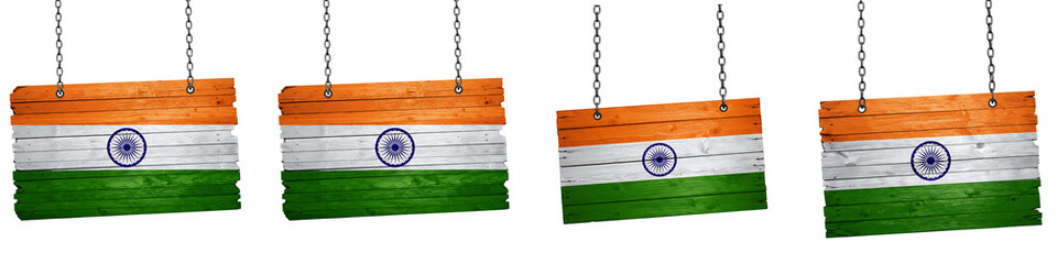 Naklejka premium India Wooden Hanging Flag Sign On Isolated Transparent Background