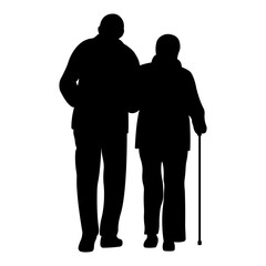 Silhouette of an elderly couple in love. Vector illustration.