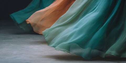 Pair of flowing, multi-colored skirts