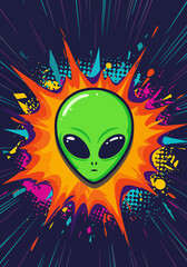 Embrace the vibrant new popart culture of 2025 with this stunning alien head design, bursting with dynamic color and cosmic energy, perfect for modern digital art expressions