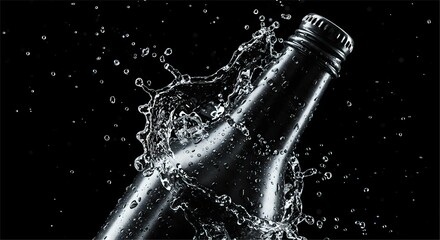 Water Bottle Splash - Refreshing Hydration in Motion on Black Background.