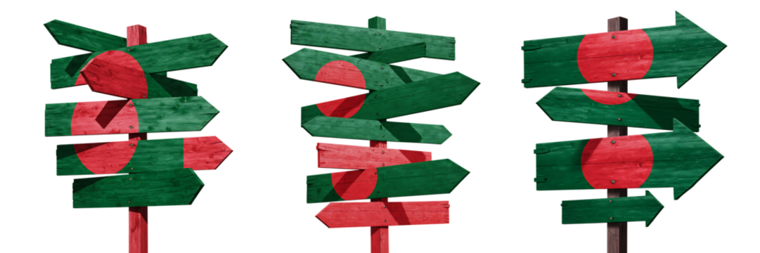 Directional signposts with Bangladesh national flag isolated transparent background