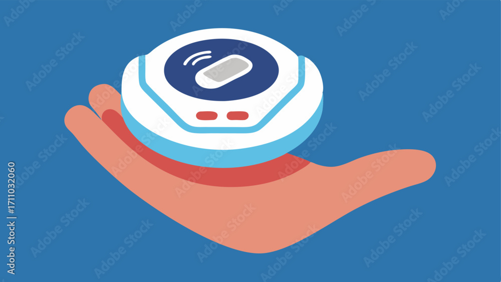 Poster compact design a vector showing the small ergonomic ultrasound device in the palm of a hand emphasiz