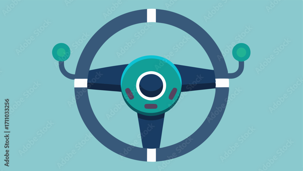 Poster adaptive steering wheel a topdown view of a car with an oversized steering wheel that has a pushpull