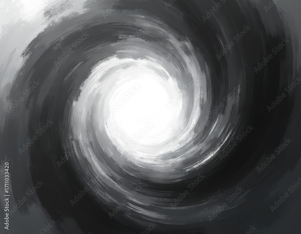Poster grayscale abstract vortex swirls into bright light. digital art background with motion and energy. s