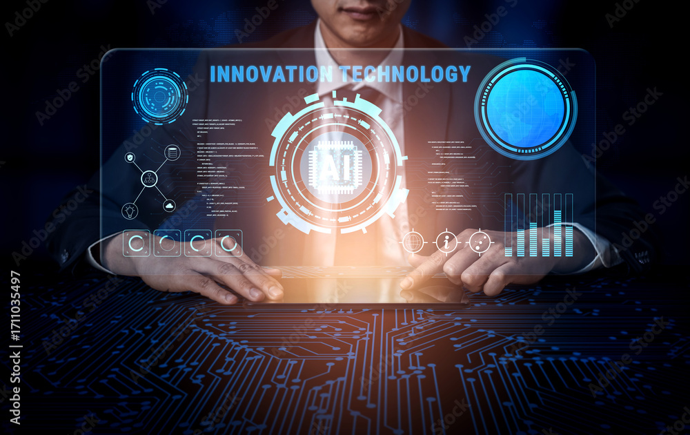 Aufkleber innovation technology driven by artificial intelligence (ai). a concept of future tech development, 