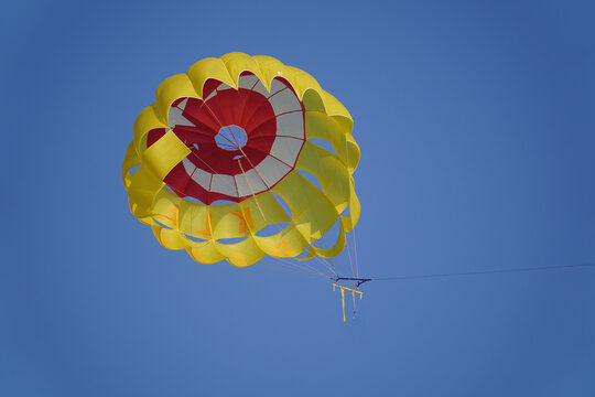 Parasailing Fliying over Mediterrenian sea