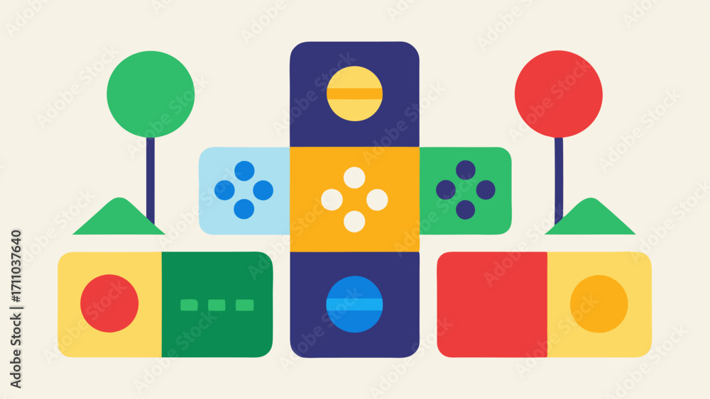 Poster colorcoded game elements a set of game pieces and their corresponding slots on the game board all co