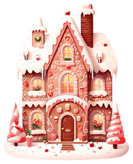 PNG Gingerbread house holiday pink confectionery.