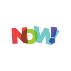 Colorful NOW Typography Design abstract illustration exclamation point modern creative graphic text word letters shapes overlay bright