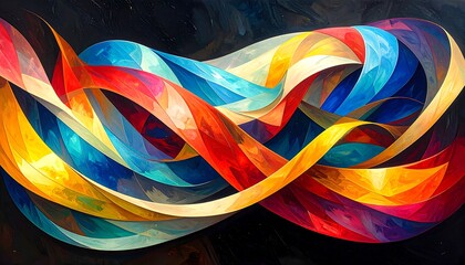 Abstract swirling ribbons of vibrant colors on a dark background