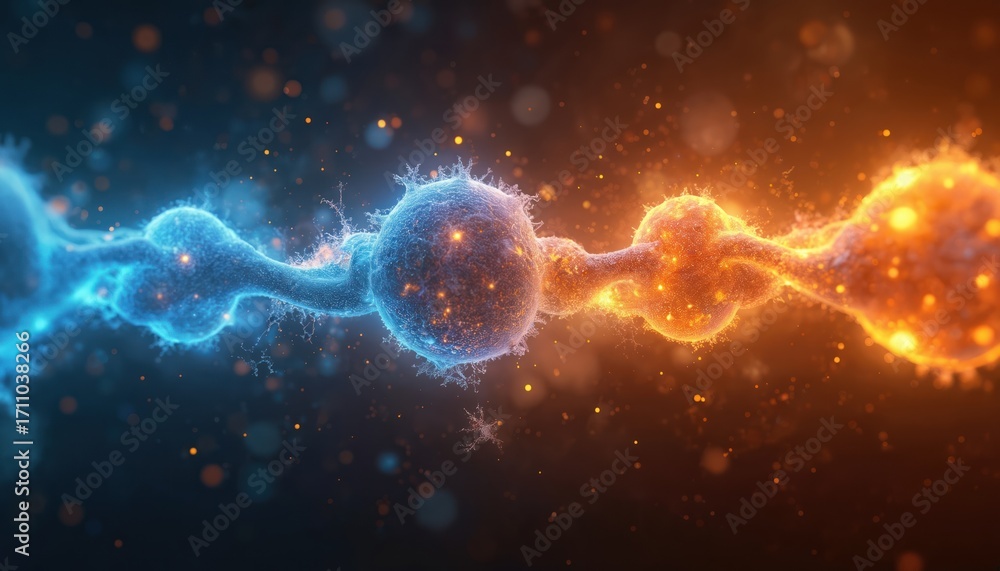 Poster abstract illustration of molecular structure in vibrant colors. conceptual image of science tech inn